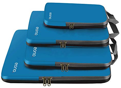Eono by Amazon - Komprimierbaren Packwürfeln zur Organisation Ihres Reisegepäcks, Compression Packing Cube, Packtaschen Set & Gepäck Organizer für Rucksack & Koffer, Dunkelblau, 4-teilig