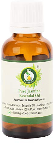 Ätherische Jasmin Öl | Jasminum Grandiflorum | Jasmin Öl | Für Haare | Für Körper | Für Gesicht | 100% reines natürlich | Dampf destilliert | Jasmine Essential Oil | 5ml | 0.169 Unzen By R V Essential
