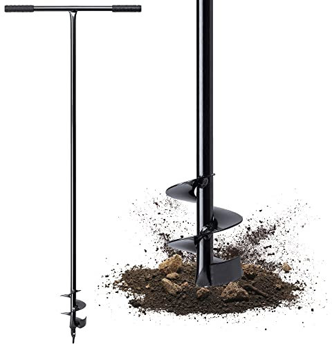 KADAX Fence Post Auger, Manual Hand Spiral Drill for Garden, Post Hole Metal Digger, Ground Digger for Gardening, Planting (Black, 100 mm)