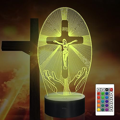 Attivolife Kreuz 3D Nachtlicht, Church Illusion Hologramm Lampe 16 Farbwechsel mit Fernbedienung + Timer, LED Neuheit Geburtstagsgeschenk für Frau Mann Kind Gedenken Geschenk