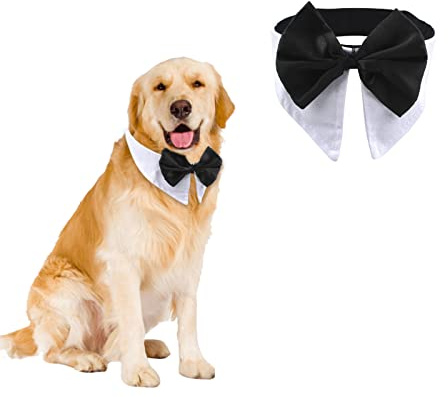 HACRAHO Formale Haustierfliege Kragen, 1 Stück Weiß Tux Hundefliege Verstellbares Haustier Kostüm Halsband Mit Fliege Für Hunde Katzen Hochzeit Geburtstag, Halsumfang 28.98-30.98'', Mittelgroße Hunde
