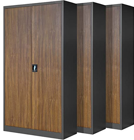 Jan Nowak 3er Set Aktenschrank C001H Büroschrank Metallschrank Stahlschrank Werkzeugschrank Stahlblech Pulverbeschichtet Flügeltürschrank Abschließbar 195 cm x 90 cm x 40 cm (anthrazit/holzoptik)