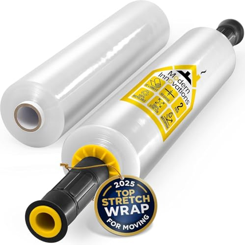 Modern Innovations 38,1 cm transparente StretchWickelrolle mit Griffen (2 Rollen) robuste Schrumpffolie zum Umzug, Verpackungszubehör zum Verpacken von Möbeln, industrielle