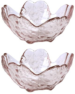 Eari 2 Piezas Mini Cuenco De Cristal, Mini Cuencos De Cristal con Forma De Flor De Cerezo, Pequeños Cuencos para Servir con Flores de Cerezo, Aplicable a Salsas, Aperitivos(Rosa)