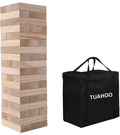 TUAHOO Garden Games Giant Tumble Tower (Stack 0.6 M up to 1.5 M), Large Tumbling Timber Wooden Toppling Blocks Stacking Game for Kids Adults Family Indoor Outdoor Fun