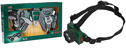 Theo Klein 8493 Bosch Werkzeuggürtel | Spielzeug für Kinder ab 3 Jahren & 8758 Bosch Kopflampe mit verstellbarem Kopfband I Batteriebetrieben I Stirnpad für Kinder ab 3 Jahren