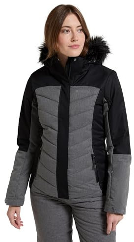 Mountain Warehouse Pyrenees Gepolsterte Skijacke für Damen - wasserdichte Winterjacke, atmungsaktiv, verstellbare Passform, abnehmbare Kapuze, Schneefang, Luftöffnungen Schwarz Damengröße EU 36