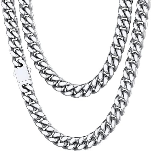 Stainless Steel Mens Cuban Link Chain, Miami Cuban Chain Necklace for Men, 9mm Wide Hip Hop Mens Jewelry, 22