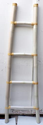 Marblechic - Escalera de bambú 50/33x160 cm blanco decapado étnico toallero baño color natural bambú