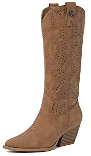 QUEEN HELENA Camperos Stivali Texani Traforati con Tacco Western Cowboy a Punta Stivaletti con Zip Laterale Donna X28-100