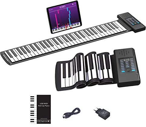 OYAYO Roll Up Piano Keyboard, 61 Tasten Rollpiano Unterstützt MIDI mit 128 Tönen und Rhythmen, Rollklavier Flexibles Elektronisches Keyboard Klavier für Kinder Erwachsene Anfänger Geschenk