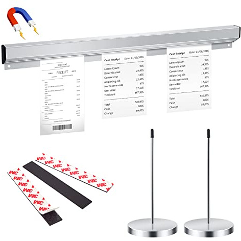 Ticket Rack Magnetic Note and Paper Holder Receipt Ticket holder Ticket Holder for Restaurant with 2 Pcs Desk Receipt Holder Magnet Strips Magnet Ticket Holder Bill Clip Orders Display Rail for Kitchen Restaurant Office Cafes Bar Pubs Note Organizer