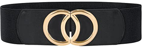 JasGood Damen Breiter Elastischer Taillengürtel Vintage Stretchy Kleid Gürtel Hüftgürtel mit Gold O-Ring Schnalle
