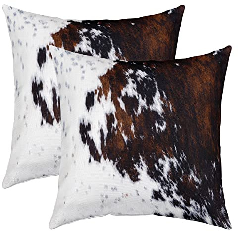 Kuhfell Gedruckte Kissenbezüge 40x40cm 2er Set Kissenbezüge Kuhfell Kissenbezug Kissenhülle für Wohnzimmer Schlafzimmer Bauernhaus Western Bauernhof Tier Haut Sofakissen Couchkissen für Sofa