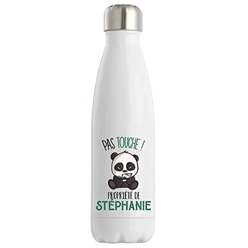 Planetee Bouteille isotherme Stéphanie Pas Touche Panda - Idée Gourde Cadeau Travail Métier Humour Collègue Homme Anniversaire Noël