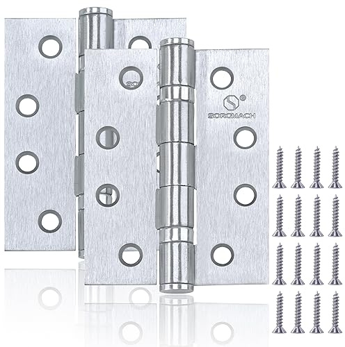 2 Pcs Door Hinges 4 inch(100 x 75 x 3 mm) Chrome Door Hinges Ball Bearing External Door Hinge Internal Heavy Duty Outdoor Hinges for Wood