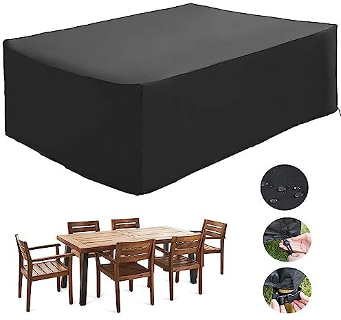 KDXAOBEI Abdeckung für Gartenmöbel,Garten Loungesofa Abdeckung 600D Oxford Gewebe Schutzhülle für Gartentisch Sitzgruppe Möbelsets Rechteckig Schwarz120x90x100