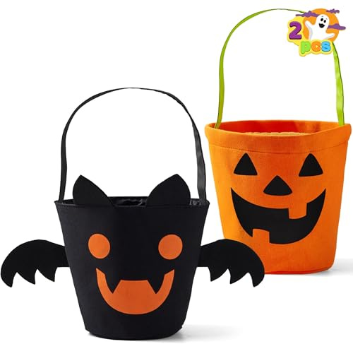 JOYIN Halloween-Fledermaus- und Kürbis-Süßigkeiten-Eimer-Set, wiederverwendbare Filz-Süßes-oder-Saures-Geschenktüten für Partygeschenke für Kinder