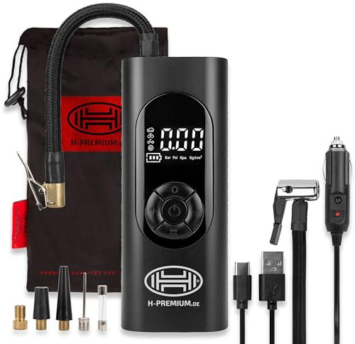 HEYNER® Digitaler Akku-Kompressor 6.000mAh I 10 bar Druck, LED & Display, Auto-Stopp, USB-C & 12V Ladefunktion, inkl. Adapter-Set & Tragebeutel