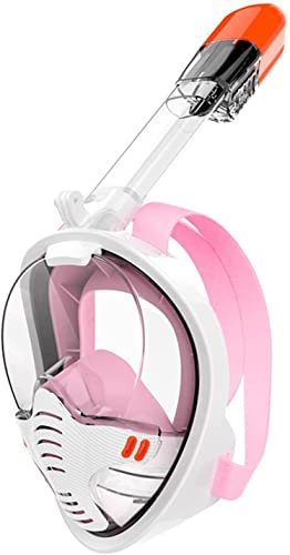 Vollgesichts-Schnorchelmaske für Erwachsene und Kinder – 183°-Panoramablick, beschlagfreie, auslaufsichere Schnorchelausrüstung mit Abnehmbarer Kamerahalterung, Pink, S/M