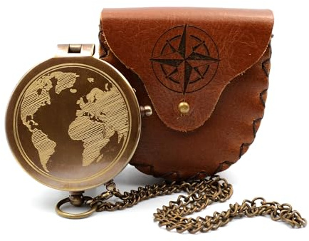 Markenlos Kompass mit Gravur inkl. Lederetui personalisiertes Geschenk für Traveler und Reisender