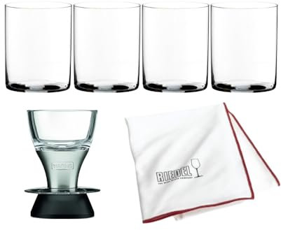 Riedel Veloce Crystal - Bicchieri da acqua dal design sottile, lavabili in lavastoviglie e durevoli, set da 4 pezzi, ideali per cene raffinate e intrattenimenti, con aeratore per vino e panno per la