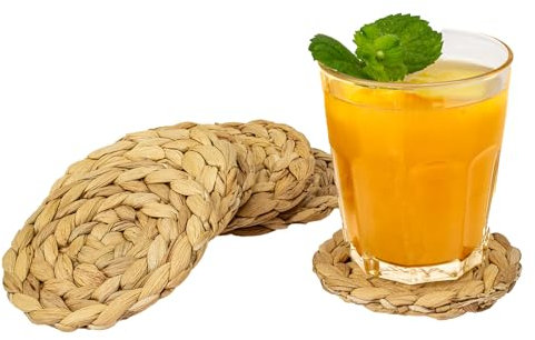 HMF Sottobicchieri rotondi per bicchieri, sottobicchieri intrecciati in giacinto d'acqua, set da 6 pezzi, 10 cm