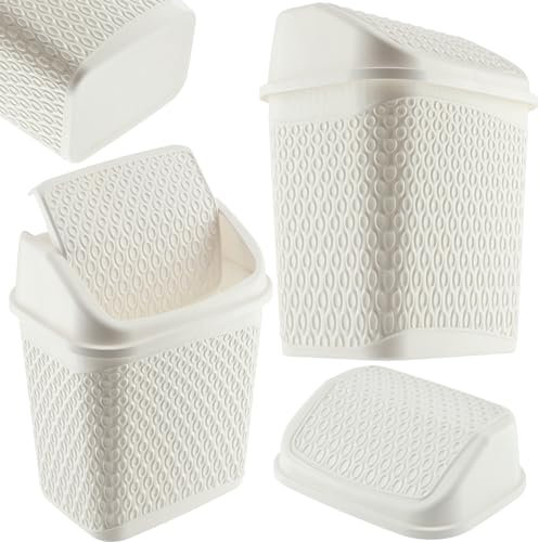 KADAX Mülleimer mit Schwingdeckel, Müllkorb, Abfallbehälter mit Deckel, Abfalleimer aus Plastik, Schwingdeckeleimer, Papierkorb mit Rolldeckel (Weiß)