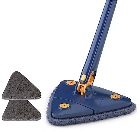 KFEVOX Fregar, Fregona de Limpieza Triangle 360 ​​autodrenante for Limpiar Azulejos y Paredes Herramienta de Cepillo de Limpieza de Techo del hogar telescópica (Color : Blue-2x Mop Clothes)