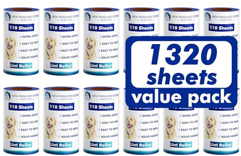 Fusselrollen für Tierhaare Extra klebrig, 1320 Blatt (12 Nachfüllungen Mega Value Set), Tragbarer Haustier Fusselentferner für Kleidung, Möbel, Teppich, Hund & Katze Haarentfernung