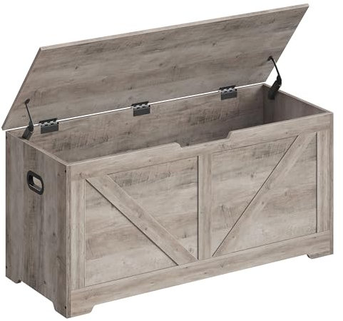 VASAGLE Schuhbank, Sitzbank mit Stauraum, Sitztruhe, 2 Sicherheitsscharniere, Aufbewahrungsschrank, Landhausstil, 40 x 100 x 46 cm, für Flur, Schlafzimmer, Wohnzimmer, Greige meliert LSB060K03