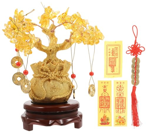 Ciieeo Money Coins Tree Natural Crystal Citrine Lucky Tree Chinese New Year Feng Shui Money Tree Tree of Life Bonsai Decoration with Good Luck Coin for Wealth and Health