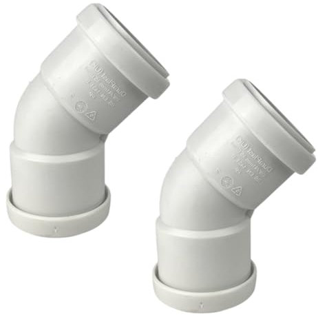 Duraplast UK™ Push Fit Waste 45° Obtuse Bend – 40mm DS Connector – Leak-Resistant PVC – White (Pack of 2)