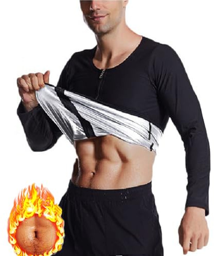 Weyot Vetements De Sudation, Combinaison De Sauna pour Hommes Sweat Chemise À Manches Longues Veste D'Entraînement Body Shaper Zipper Top Minceur, 4XL/5XL,Silver