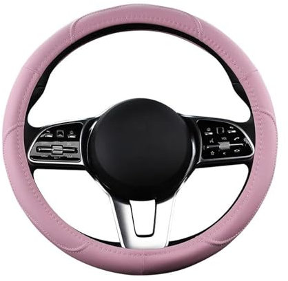 Lenkradschoner Auto Anti-Rutsch Leder Lenkradbezug Universal Auto Lenkrad Schutzhülle 38cm Rosa Autozubehör Lenkradbezug (Farbe : Rosa)