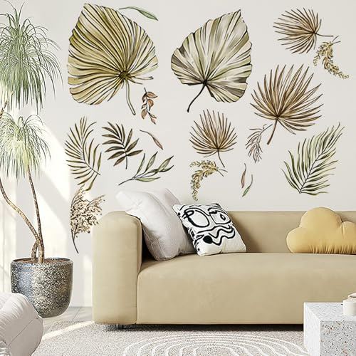 VCRANONR Stickers Muraux Feuille de Palmier Autocollant Mural Stickers Feuilles Tropicales Autocollants Muraux Moderne Boho Stickers Muraux Simples Plante Tropical Décoration Murale Chambre Salon