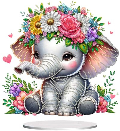 Generisch DIY Diamond Painting Elefant Tischdeko,5D Diamant Malerei Tisch Deko,Diamant Painting Stehend Kunst,Desktop Deko Ornamente für Anfänger Zuhause,Büro Dekoration
