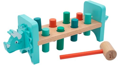 jumini Animal-Themed Hammer Bench, Pound a Peg, Hammering Toy, Montessori Inspired Gift for Toddlers & Children 12 months+ sustainably sourced and non-toxic paint (JU2347, Dinosaur, JU2347)
