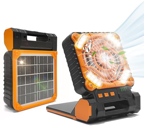 Civikyle 1-Stück Solar Camping Ventilator mit Campinglampe USB Aufladbar Leise Tischventilatoren LED Camping Licht Laterne Camping Zubehör Angeln Notfall Gadgets