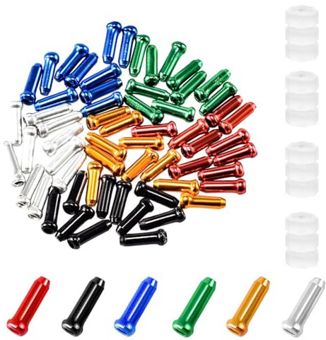 Sctmda Fahrrad Bremskabel Kappen 48 Stück mit 8 Gummi O-Ring, Aluminium, Endkappen, Schaltzug, Bremszug, Bunt, 12 mm, 48er Pack