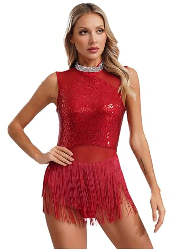 TTAO Damen Pailletten Tanz-Body Ballettbody Ärmellos Glitzer Gymnastikbody Ballett Trikot Leotard Latein Overalls Turnanzug Ballettanzug