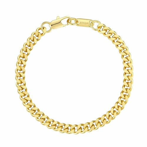 DJADEE Armband Panzerarmband, 24 Karat vergoldet, Damen Herren, wasserfest, hypoallergen, 5 und 6 mm, 24 Karat gestempelt (6 mm x 22 cm)