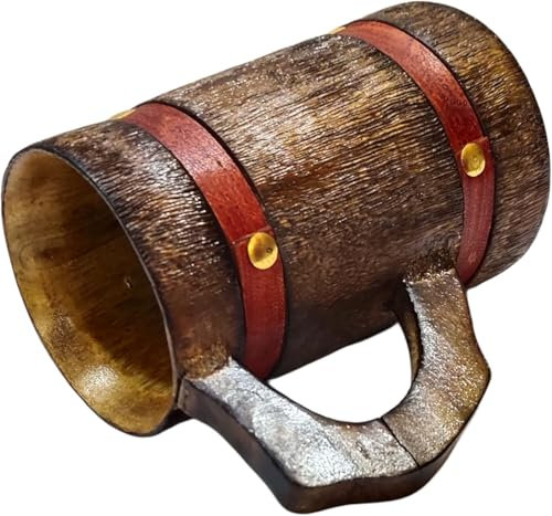 NAVIROCK Boccale da birra in legno rustico fatto a mano in maglia con cinturino in pelle realizzato a mano