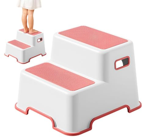 Tritthocker mit 2 Stufen - Sicherer Kinder-Hocker mit Anti-Rutsch-Basis und Trittstufen für Badezimmer, Waschbecken und Toilette - Stabil und Leicht