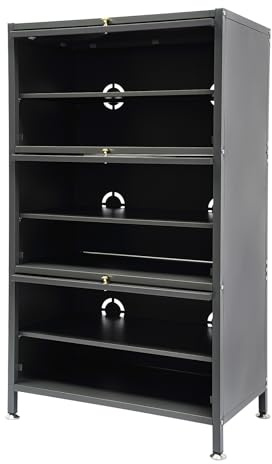 Akuoyiexemye 60 × 35 × 107,5 cm, 6 våningar, förvaringsskåp med 3 dörrar, skoskåp, skohylla, 100 kg lastkapacitet metallskåp för vardagsrum, kontor, kök (mörkgrå)