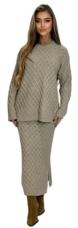 Mississhop Damen Strickset mit Pullover Rock Strickpullover Strickrock