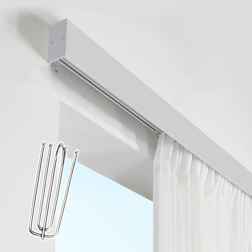 Moderner 2-in-1-Schiebevorhang-Trenner, zuschneidbar, leise, mit Querbehang, Weiß, 2,4 m