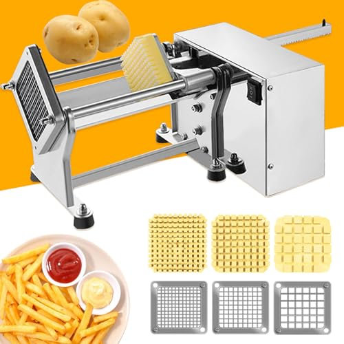 Cortador Eléctrico de Patatas Fritas, Profesional Eléctrico Cortador de Patatas Acero Inoxidable con Hoja de 6mm 9mm 13mm Antideslizantes para Pepinos, Verduras, Zanahorias