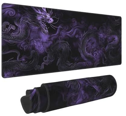 Mauspad XXL - Mousepad XXL 900x400mm Gaming Mauspad für Büro und Gamer, rutschfeste Gummibasis, Genähte Kanten Lila Drache Mauspad groß für Laptop Verbessert Geschwindigkeit & Präzision, N4640