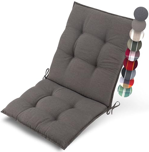 Beautissu Premium Niedriglehner Auflage Gartenstuhl Polster | 100x50cm Taupe 8cm Dick Gartenstuhlauflage robust Stoff UV-Lichtechtheit 5 rutschfest Befestigungsbänder Stuhlauflage Sun-NL